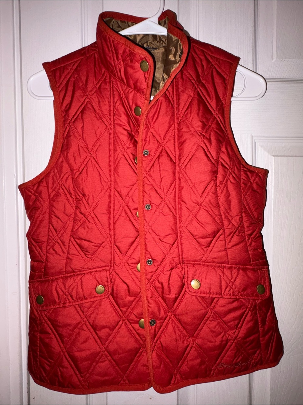 Eddie Bauer Red Quilted Vest with Gold Interior